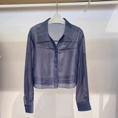 2025夏の新型女装黒日焼け止め服百合通勤微透短シャツ上着1G5210431