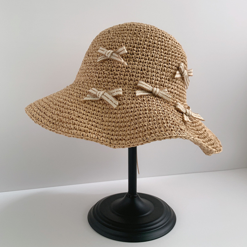 Sombrero de paja para mujeres 2025 nuevo sombrero de verano de protección solar gran borde del mar francés plegable tejido de paja flores gorra hueca