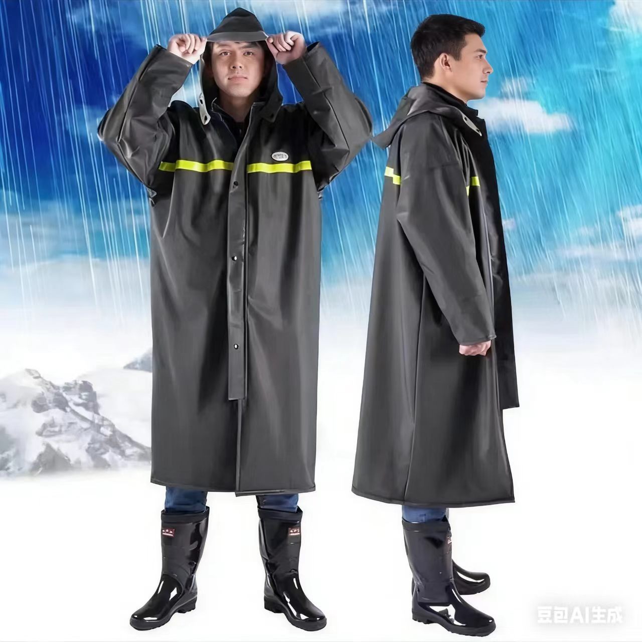 Impermeable largo cuerpo completo a prueba de lluvia lona para adultos engrosado resistente al desgaste al aire libre integrado de una sola pieza para hombres ropa impermeable traje de lluvia
