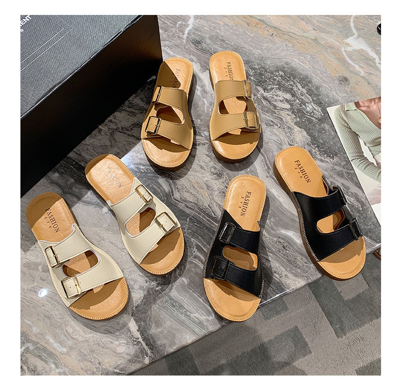 Echt leer Oxford-slippers met zachte zolen Dames zomer bovenkleding 2023 nieuwe all-match strandsandalen met riemgesp_voghion.com