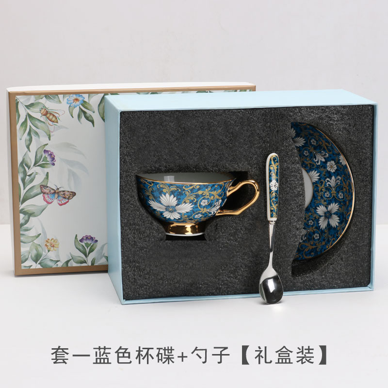 Juego de té de la tarde de lujo ligero de estilo europeo traje perfumado taza de café y platillo de cerámica de china de hueso de alta gama