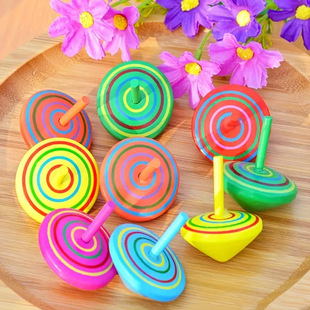 Internet Celebrity's Same Style Wooden Colorful Top Kidsren's Nostalgic Classic Toy Stall Hot Selling Decompression Small Toys Wholesale
