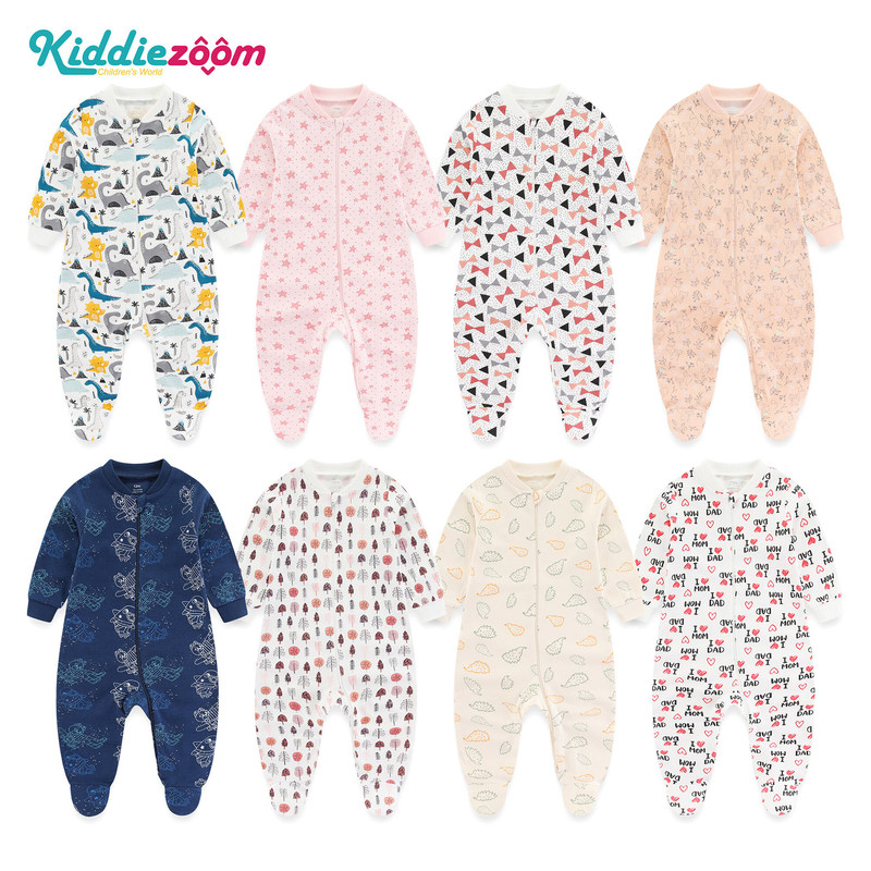 Newborn Pure Cotton Long-Sleeve Romper with Double-Ended Zipper, Seamless Long-Sleeve Footed Crawling Suit, European and American Cross-Border Children's Clothing