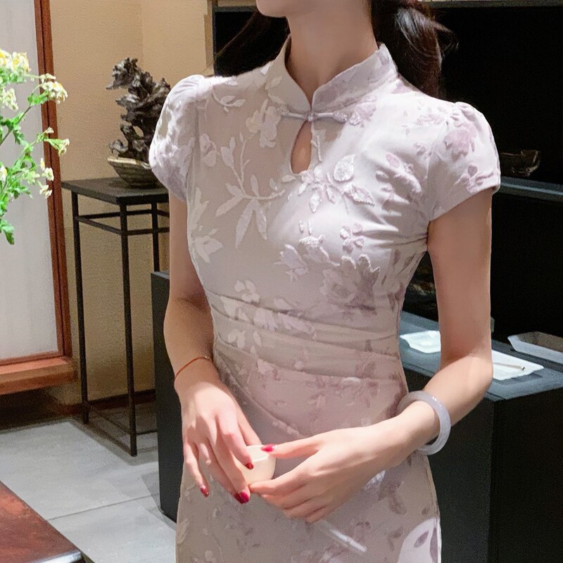 夏の新作ジャカード中空ウエストスリムロングスカート[夢話]新しい中国風改良チャイナドレス女性用|undefined