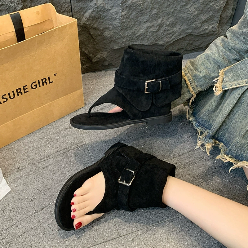 Женские летние сандалии 2025 года, плоская подошва, французский стиль, с зажимом на пальцах