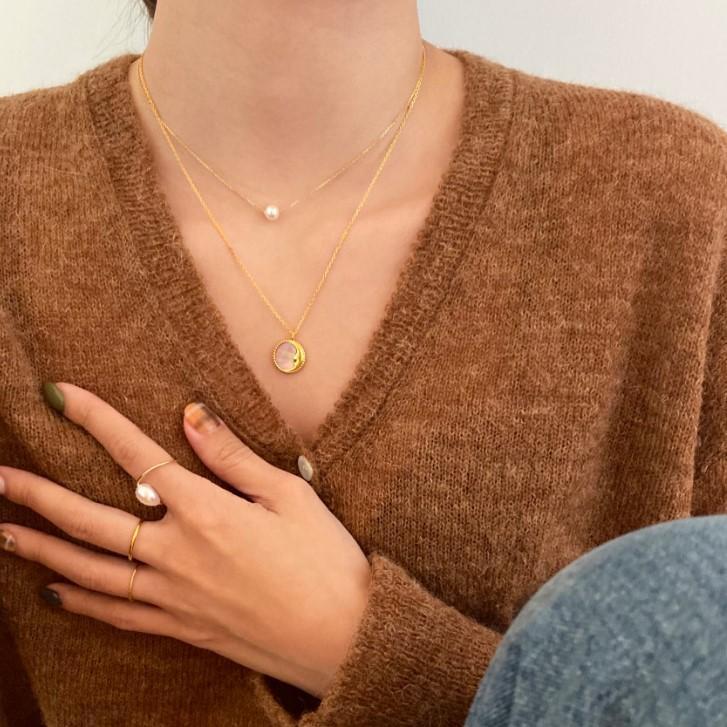 2g Weight 925 Sterling Silver  Pearl Geometric Necklace