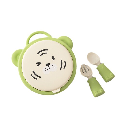 Beeshum Tiger Baby Food Bowl, Stainless Steel Folding Lunch Box for Infants with Built-in Saucer