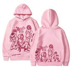 Y2K落書き街頭ピンクレジャー運動ゆるいアニメプリントジャケットフード付きヒップホップ男女ガード