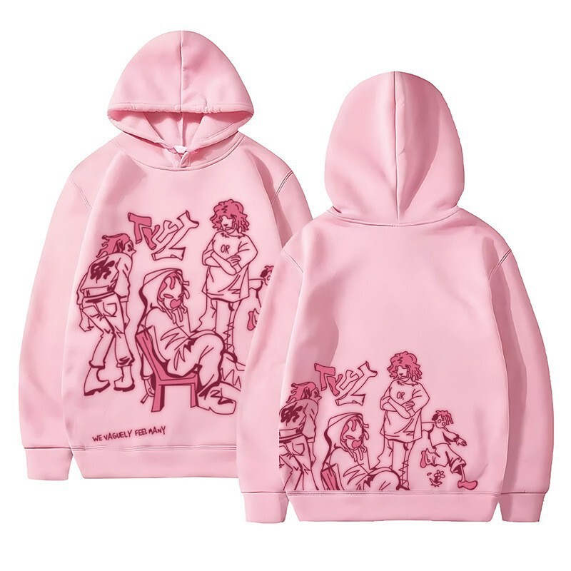 Y2K Graffiti Street Pink Casual Sports Loose Cartoon Printed Pullover Hoodie Hip-Hop Men's and Women's Hoodies