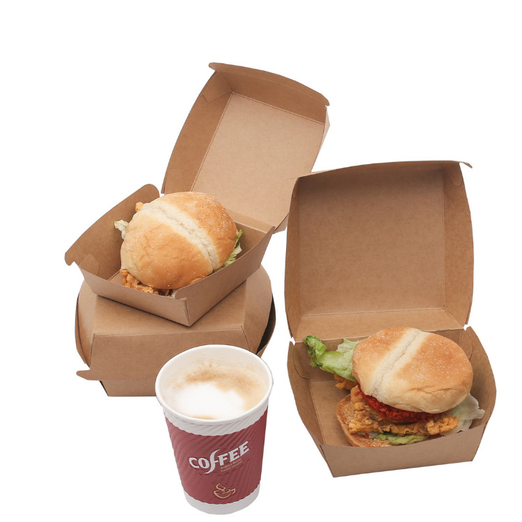 一次性可折叠纸质汉堡包 牛皮纸汉堡盒 汉堡包纸盒 量大从优