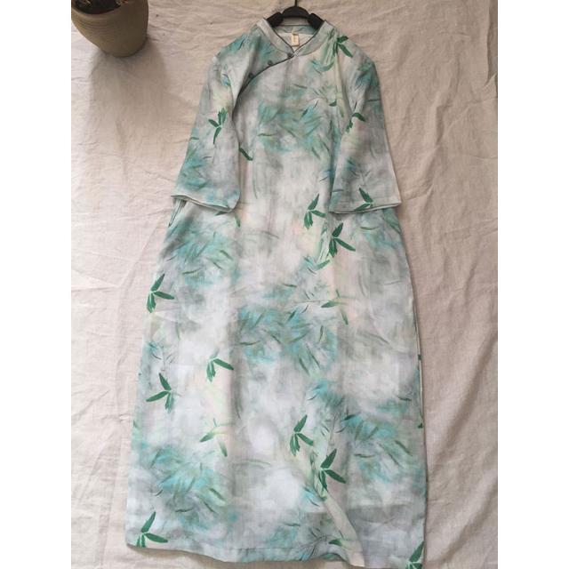 Discounted New Spanish Surplus Ramie Printed Buttoned Stand Collar Improved Cheongsam Dress with Mid-Sleeves for Women Discounted New Spanish Surplus Ramie Printed Buttoned Stand Collar Improved Cheongsam Dress with Mid-Sleeves for Women