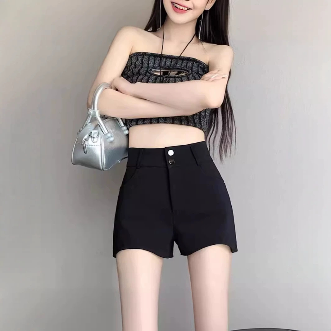 2026秋季款高腰韩版显瘦短裤女高级感黑色高腰设计感西装百搭热裤