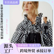 2024亚马逊独立站跨境秋冬女装撞色条纹衬衫系带上衣