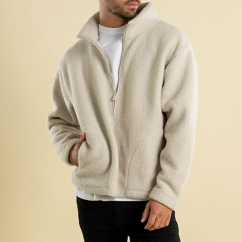 demi-season casual solid color keep warm jacket with zipper