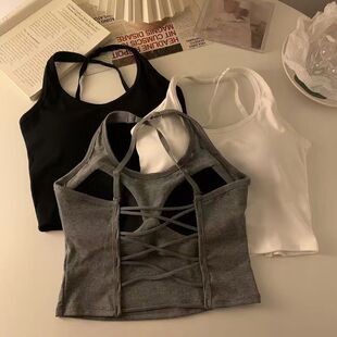 784 Pure Desire Cross Halter Neck Camisole Women's Sexy Inner Wear Black Beautiful Back Bra Integrated Bottoming Top