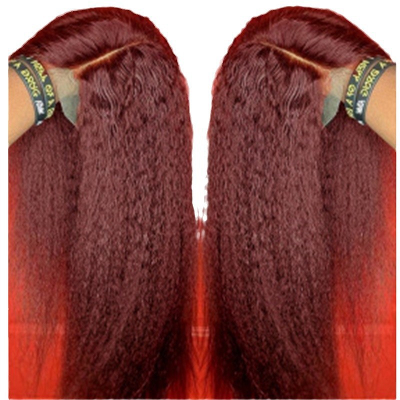 Lange, steile pruik voor vrouwen, pluizig, met middenscheiding, gemaakt van hittebestendige zijdeachtige chemische vezels, Europese en Amerikaanse stijl._voghion.com