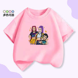 贸易现货童装K-POP猎魔女团短袖T恤爆款夏季儿童卡通动漫半袖上衣