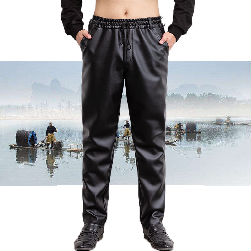 Men's Leather Pants Middle-aged and Elderly Loose Windshield Fleece-lined Thickened Warm Oil-proof Waterproof Motorcycle Wear-resistant Labor Protection Work Pants Men's Leather Pants Middle-aged and Elderly Loose Windshield Fleece-lined Thickened Warm Oil-proof Waterproof Motorcycle Wear-resistant Labor Protection Work Pants