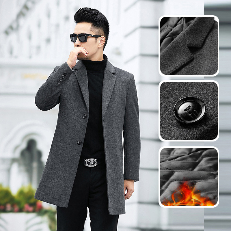 Autumn and winter men's wool coat men's mid-length korean-style fashionable woolen coat lapel high-end woolen trench coat men