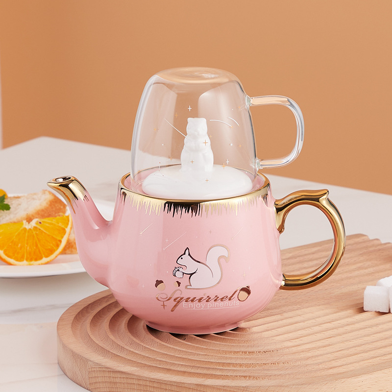 Ins solo juego de té cerámica ardilla Amazon Comercio exterior oferta especial puede agregar logotipo una olla taza regalo