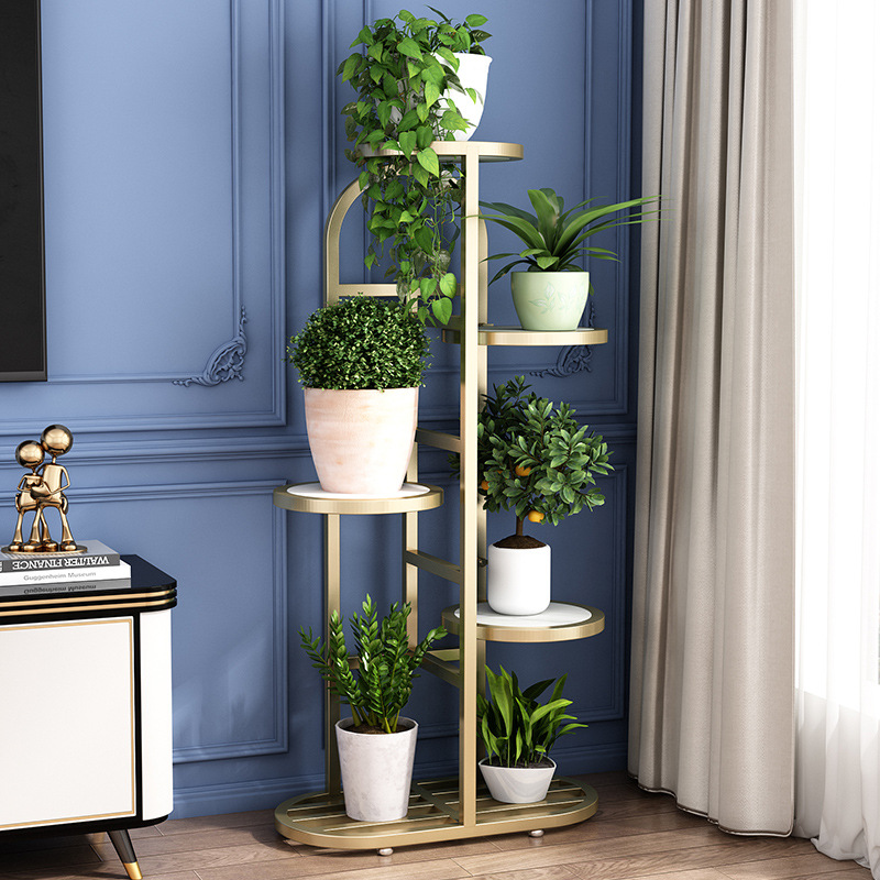 Iron flower stand storage rack flower stand living room floor-standing combination round flower stand balcony pothos spider plant stand