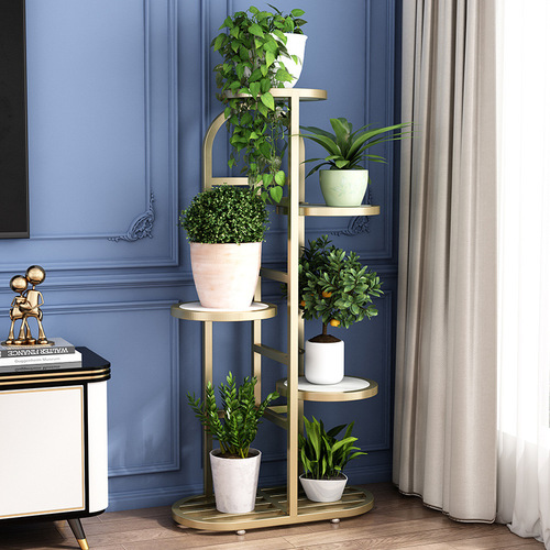 Iron flower stand storage rack flower stand living room floor-standing combination round flower stand balcony pothos spider plant stand