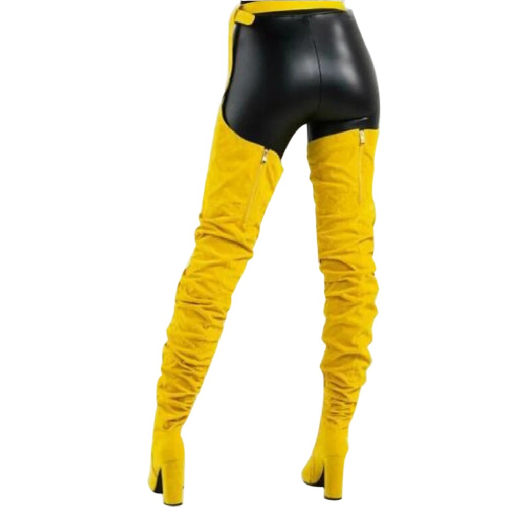 Foreign Trade New European and American Style Pure Color Suede Fashion Pointed Toe Personalized Thick Heel over the Knee Waist Sexy Boots Women's Fashion Boots