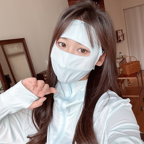 High-quality UV-protective face mask full-face sun shield for women, face base neoprene driving ice silk breathable summer face cover.