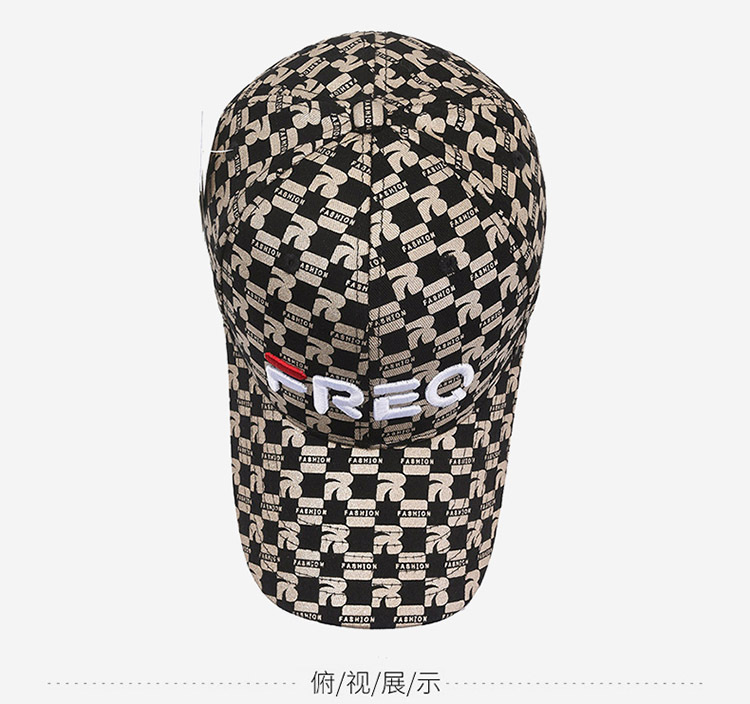 Frühlings- und Herbst-Baseballmütze mit aufgesticktem FREQ-Allover-Druckbuchstaben und Entenzunge, Street-Fashion-Trend_voghion.com
