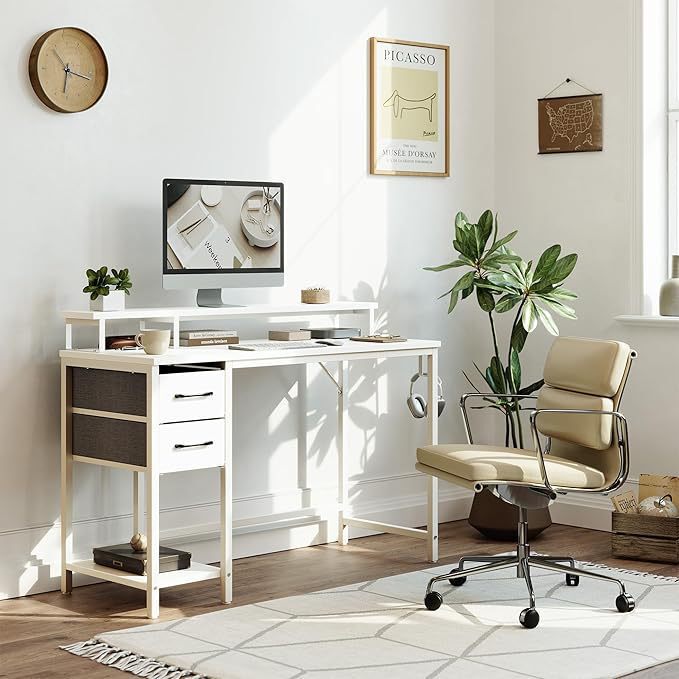 Home Study Desk Computer Table with Drawers 47inch Double-Sided Desks with Monitor Stand and Storage Shelves Home Study Desk Computer Table with Drawers 47inch Double-Sided Desks with Monitor Stand and Storage Shelves
