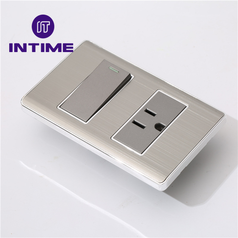 美式美国标准插座 一开一插家用电气电源插座灰色电镀批发入墙式