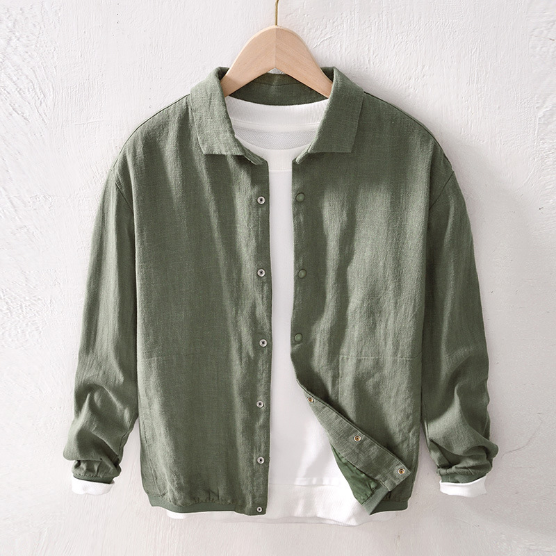 L952 casual Ramie jacket men's baseball loose men's jacket youth autumn cotton and linen jacket one-piece delivery