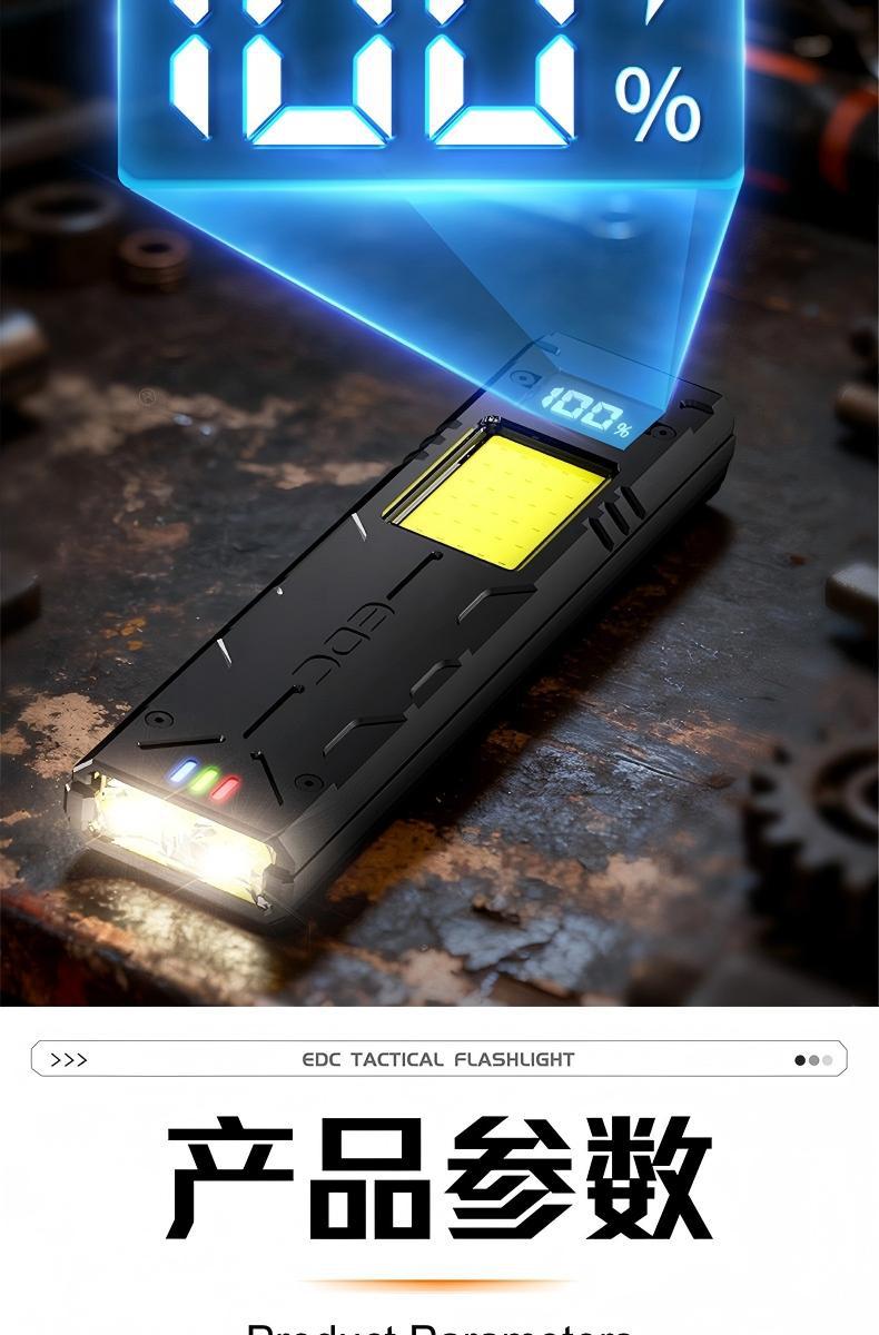 Cross-border high-brightness flashlight EDC multifunctional tactical magnetic work light with pen clip, outdoor portable digital display LED flashlight