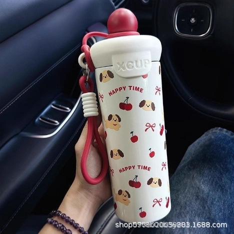 Cartoon high quality straw with glass, handheld capacious glass, tea cup for students, teapot stainless steel, 316 volume