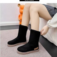 加绒中筒靴雪地靴女2025新款冬季加厚加绒保暖牛津底平底学生棉鞋