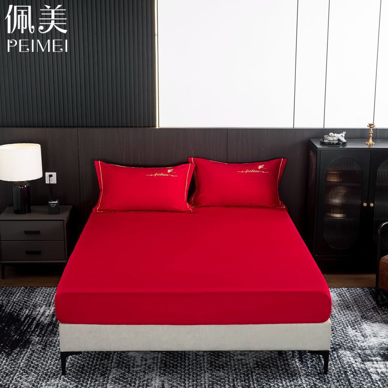 New wedding festive big red bed hat four-piece single-piece bed cover single-item double protective cover 1.5m 1.8 m New wedding festive big red bed hat four-piece single-piece bed cover single-item double protective cover 1.5m 1.8 m
