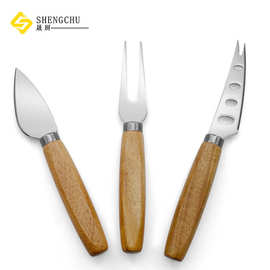 不锈钢木柄芝士刀6件套专用芝士刀叉奶酪刀尖头刀黄油刀烘焙工具