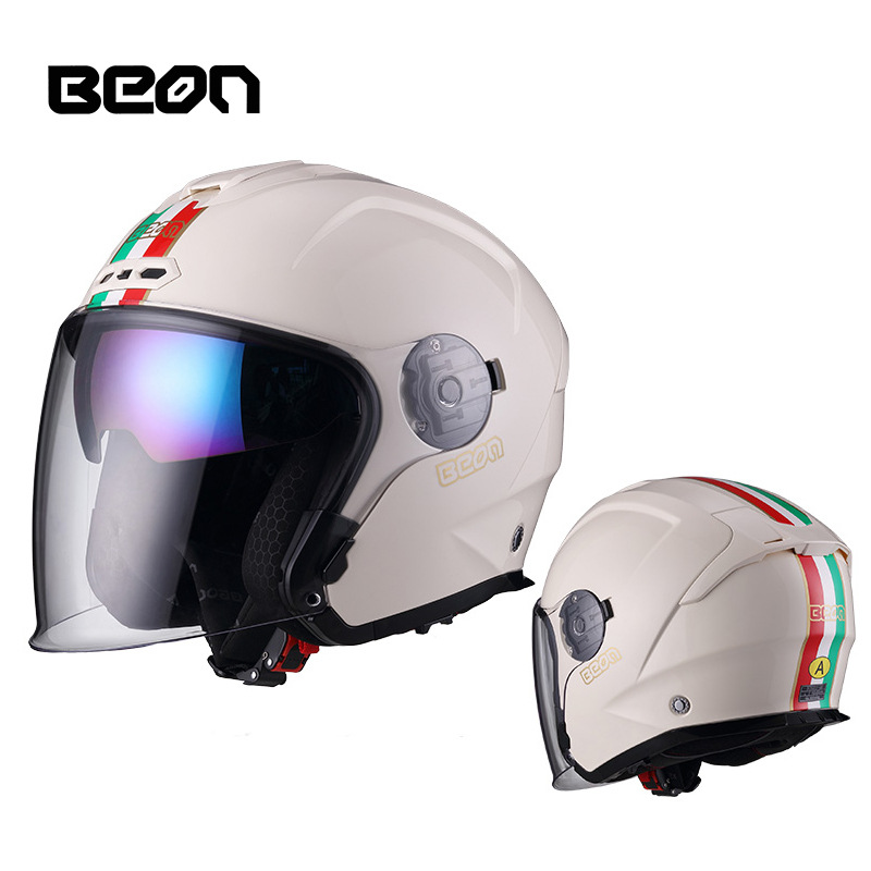 BEON doble lente tres cuartos casco de la motocicleta coche eléctrico medio casco otoño e invierno cálido casco unisex
