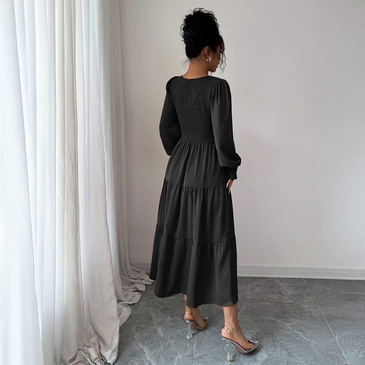 Elegant Long Sleeved Slim Fit Maxi Dress For Women Spring Summer_ecoleips.com