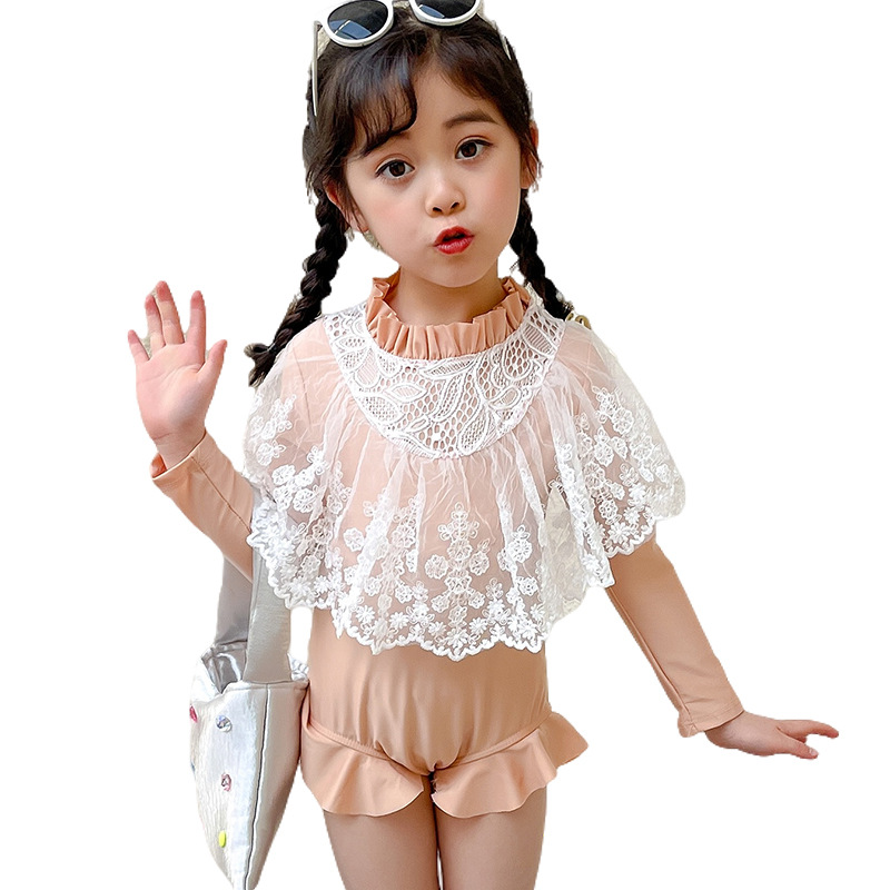 Traje de baño para niñas de una sola pieza de manga larga protección solar Princesa Traje de baño de estilo occidental Vestido de princesa lindo para niños Traje de baño de aguas termales para niños