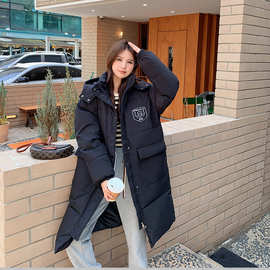 2023冬季韩剧女学生黑色棉服连帽过膝中长款羽绒棉衣加厚棉袄外套