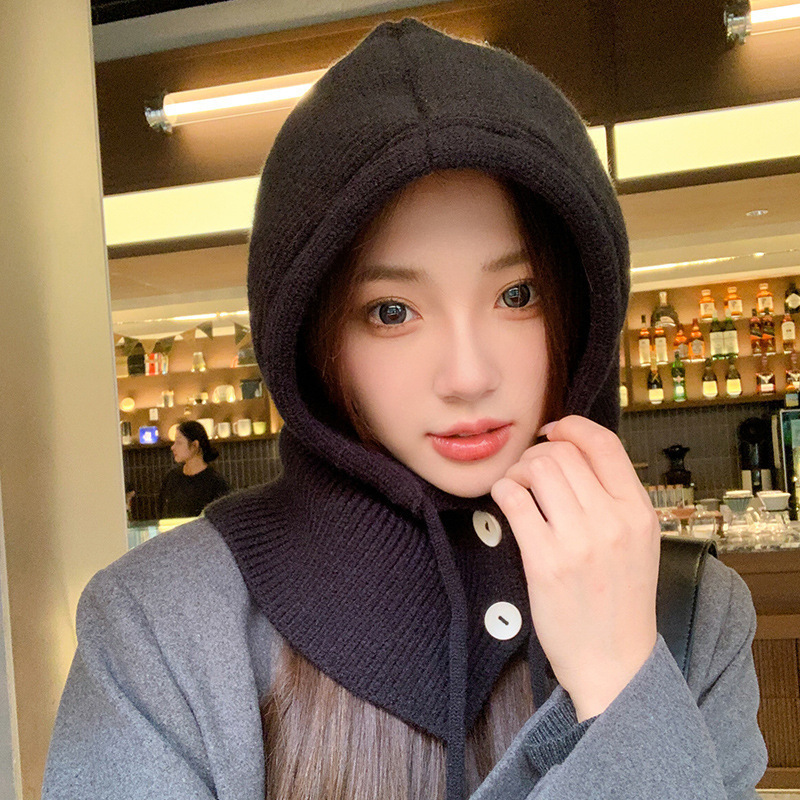 冬の韓国バラクラバ帽子女性の暖かい帽子スカーフオールインワンカップル耳保護ウールニット帽子|undefined