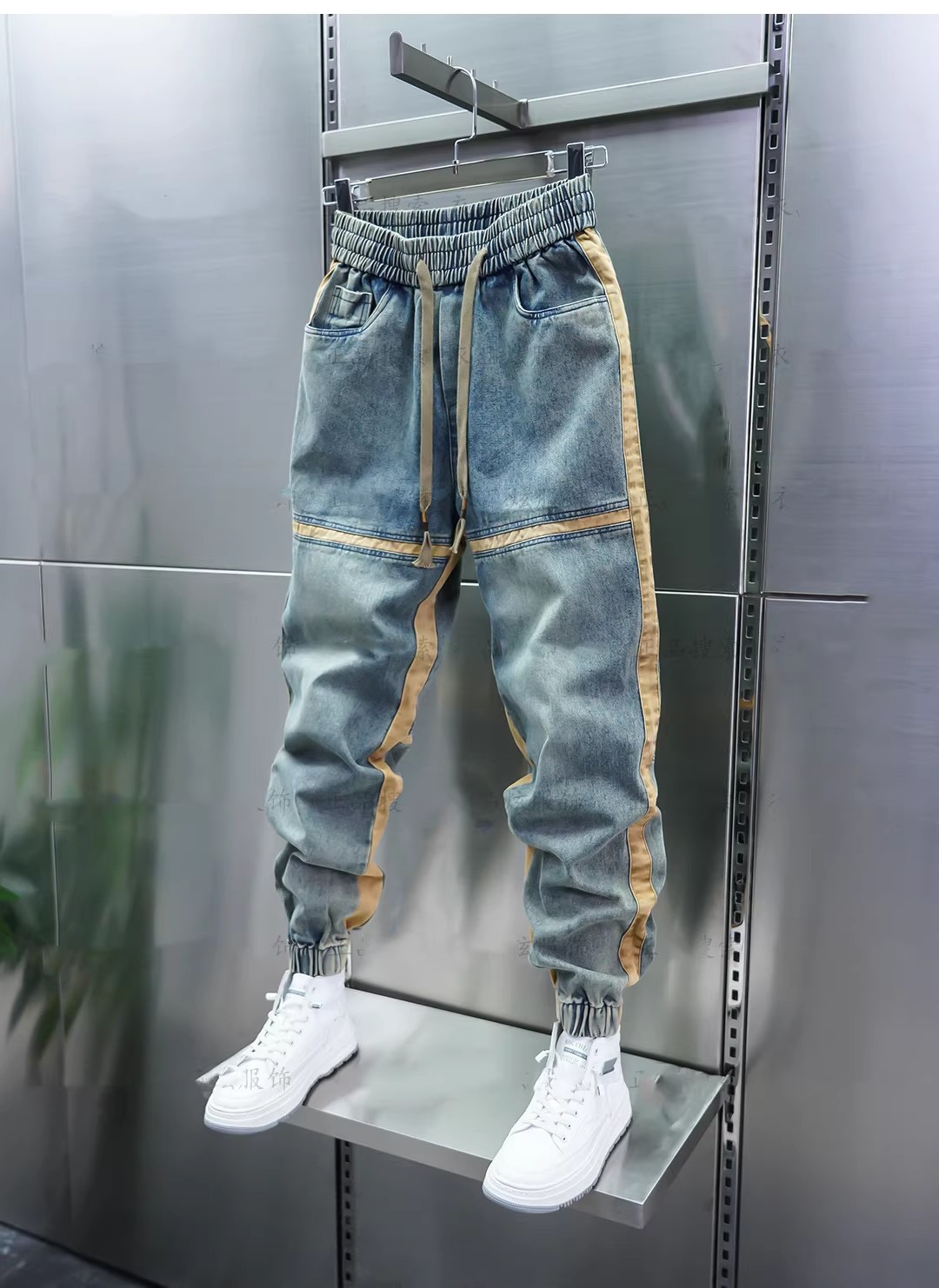 Men's Slim Fit Patchwork Distressed Jogger Jeans Elastic Waist_voghion.com
