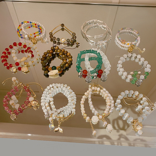 Minimalist Retro Style Bracelet Imitation Crystal Beads Women's High-End Personality Pearl Resin Versatile Hanfu Matching Accessory