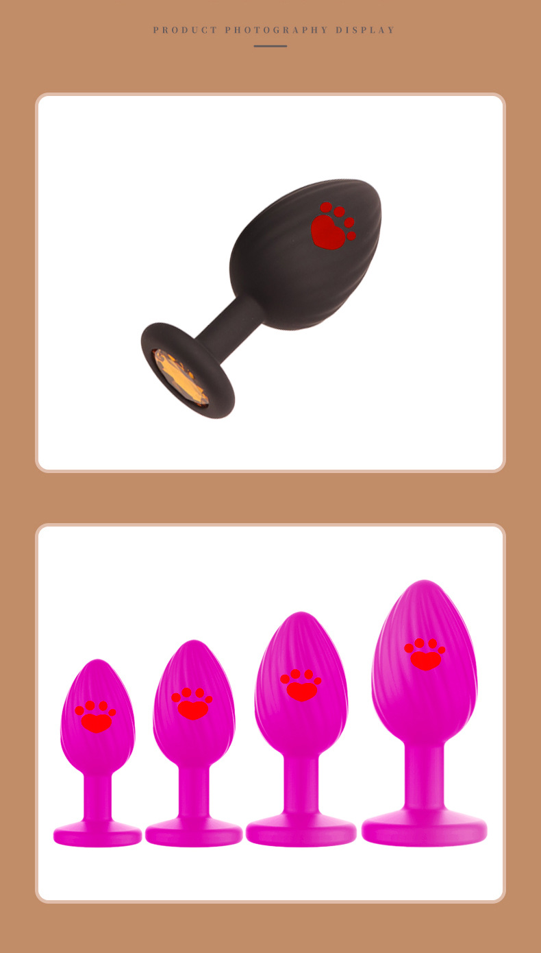 Cat Claw Threaded Silicone Anal Plug with Diamond Detail, Textured Butt Plug, Velvet Pouch Included — detail image 9