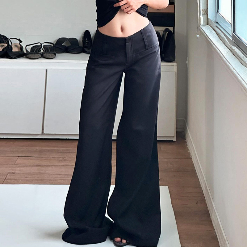 European and American Street Style Basic Solid Color Low-Waist Cropped Blazer Casual Pants Hot Girl Straight Wide-Leg Commuter Low-Waist Long Pants