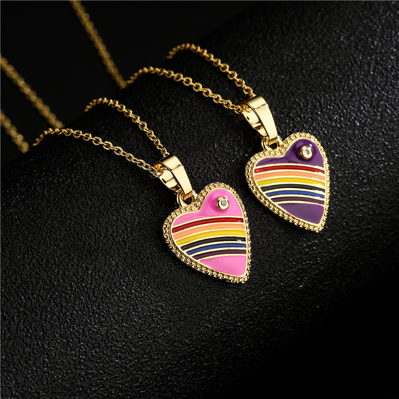 18k Fashion Rainbow Color Dripping Heart Inlaid Zircon Copper Necklace Wholesale Nihaojewelry display picture 4