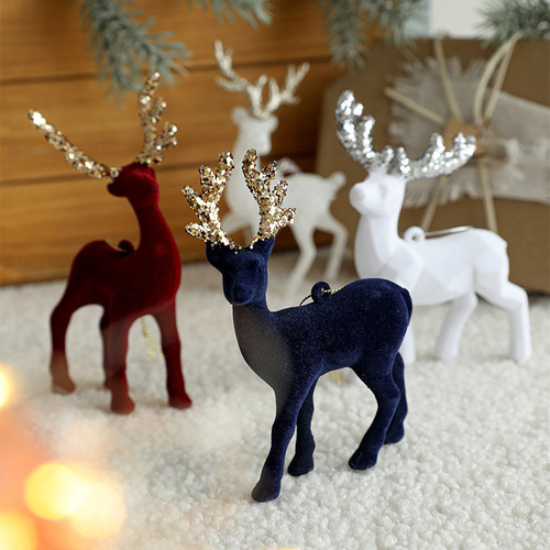 New Christmas Reindeer Ornament, Christmas American Snow Deer Plastic Hooked Ornament, Plush Atmosphere Decoration for Decoration