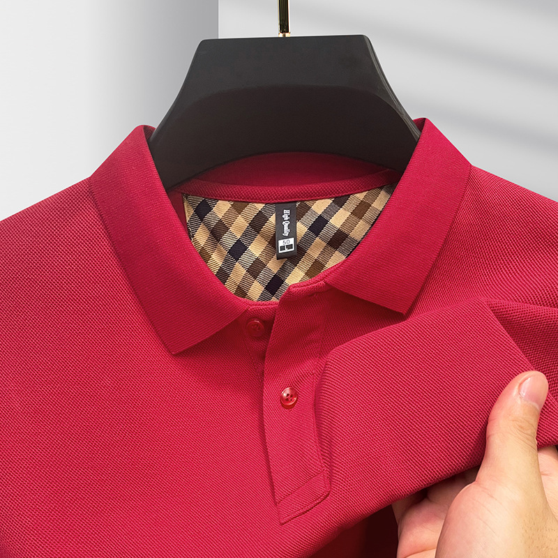 2025秋100%纯棉中老年长袖t恤爸爸装新款男打底衫翻领上衣体恤衫