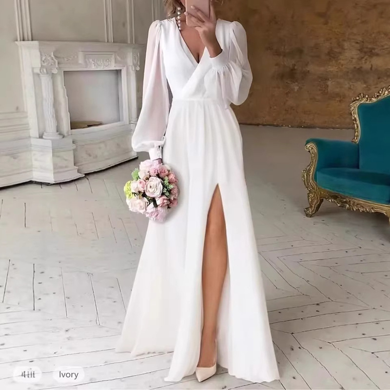 Travel Photography Light Wedding 2026 Summer New Style Wedding Long-Sleeve Super Fairy Simple White Evening Dress Ebay Small Dress Wholesale